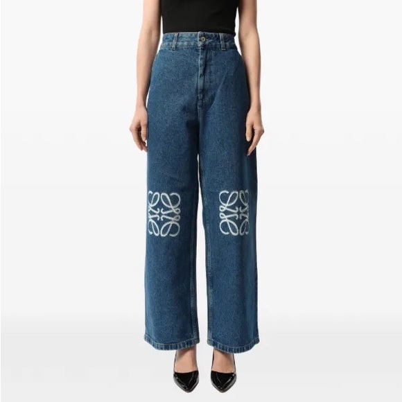 Loewe Denim - Loewe Blue Wide-Leg Embroidered Jeans